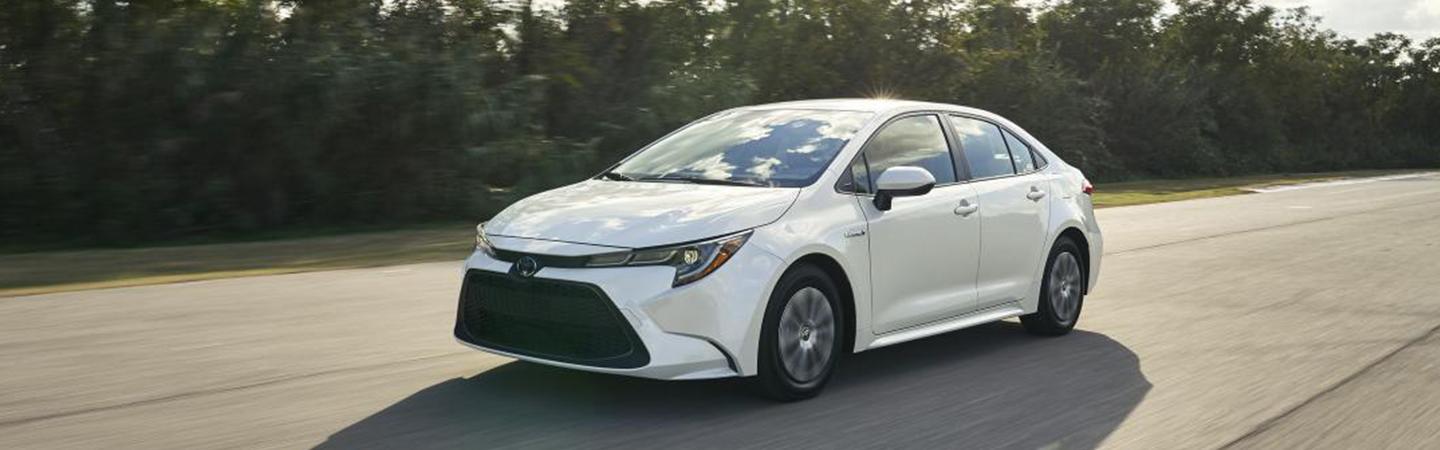 Driving White Toyota Corolla on the road