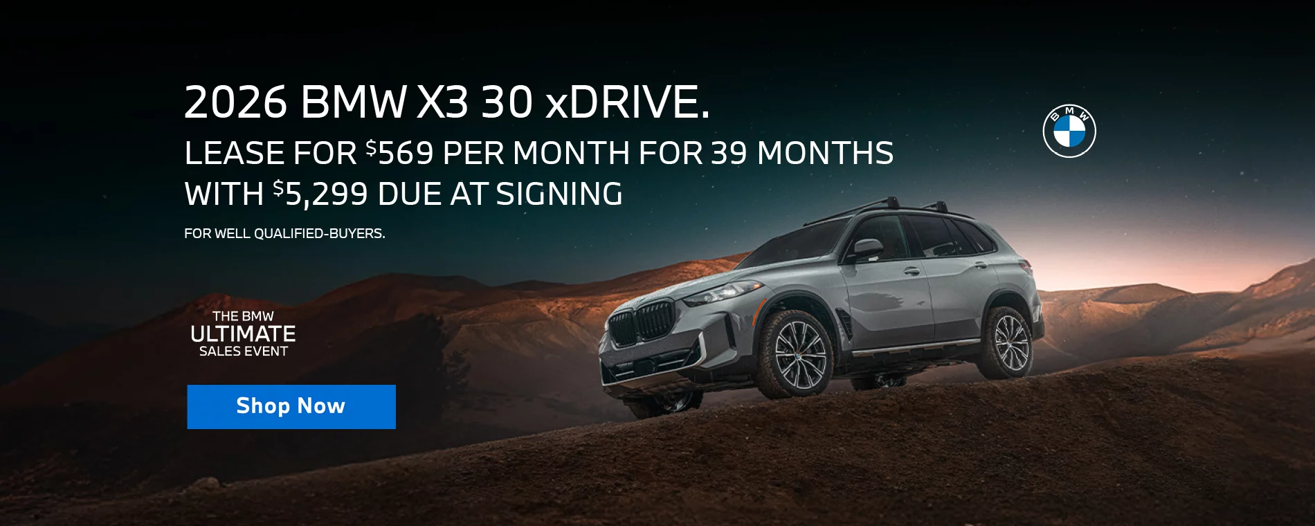 LEASE A 2026 BMW X3 30 xDRIVE FOR $569 PER MONTH FOR 39 MONTHS WITH $5,299 DUE AT SIGNING. FOR WELL QUALIFIED BUYERS.