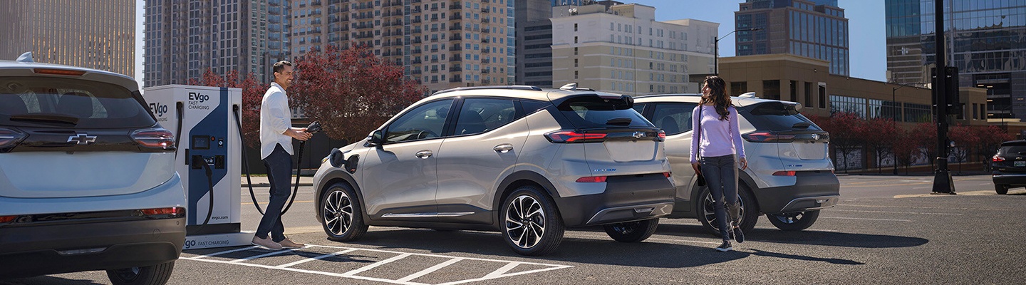 View of a Chevrolet electric vehicle charging station
