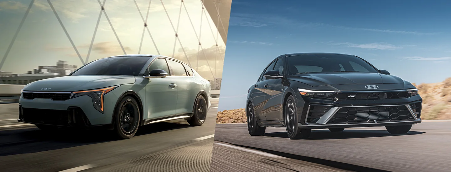 Side by side view of the Kia K4 and the Hyundai Elantra
