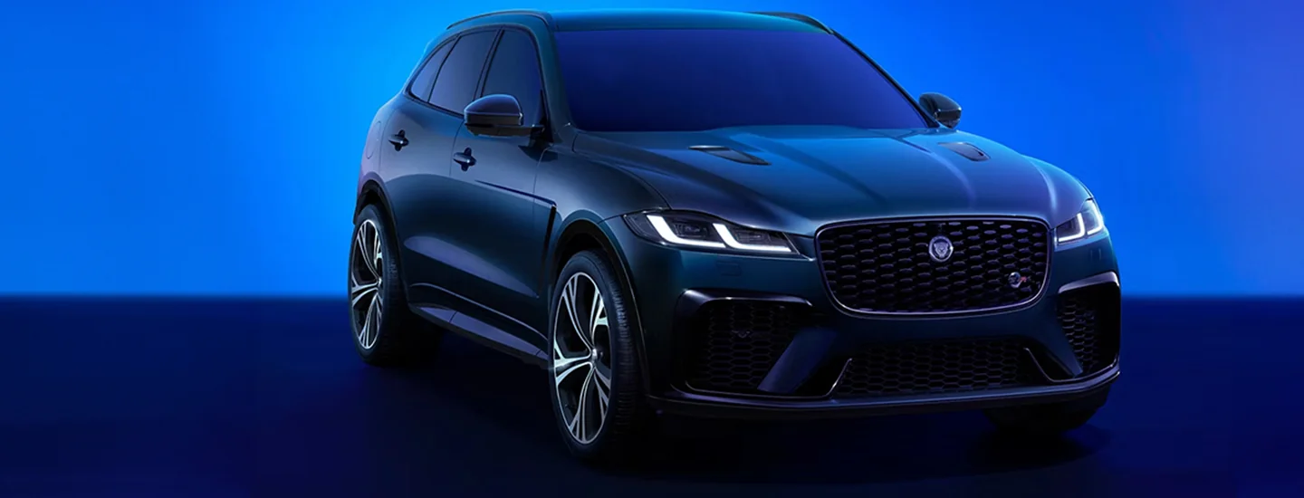 Front view of a parked 2025 Jaguar F-PACE in a studio