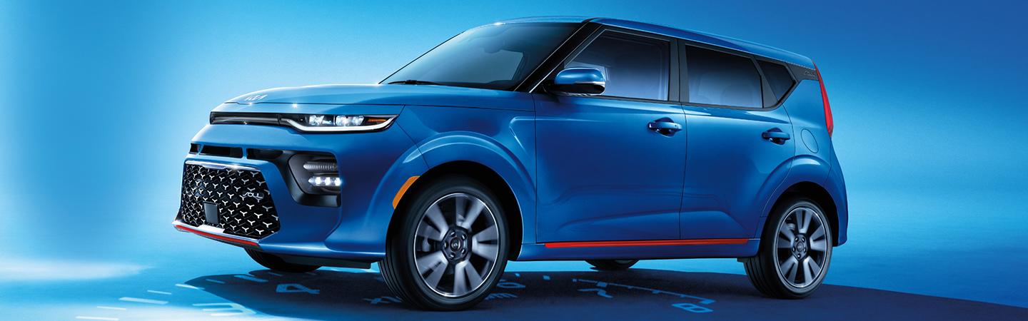 blue kia soul parked