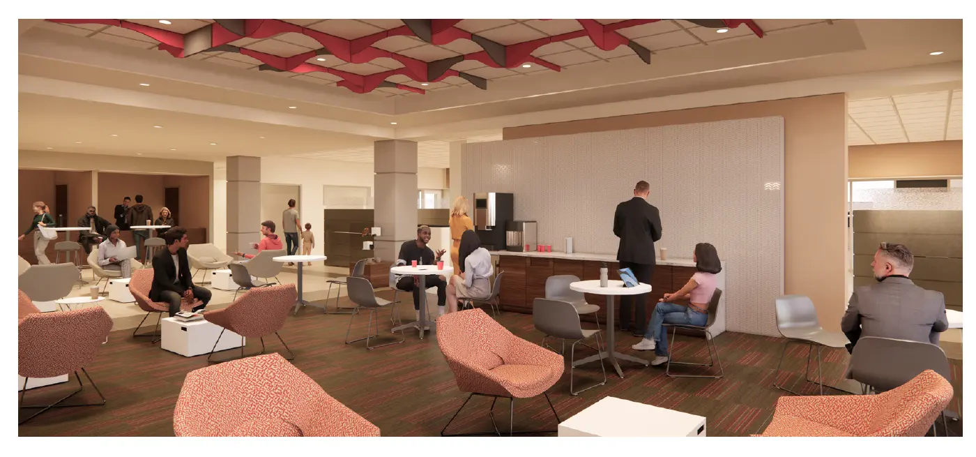 wide shot of new customer lounge area