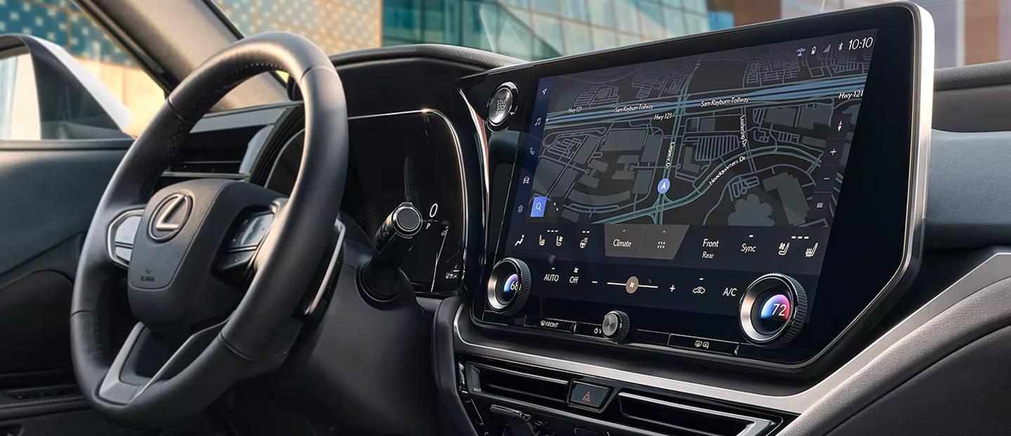 View of the dash and tech of a Lexus TX
