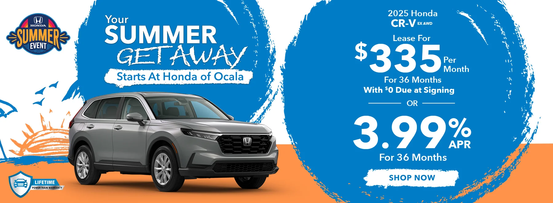 2025 Honda CR-V EX AWD •	Lease For $335 Per Month For 36 Months With $0 Due at Signing  •	3.99% APR For 36 Months