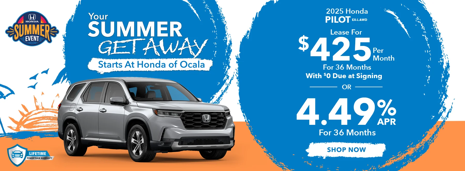 2025 Honda Pilot EX-L AWD •	Lease For $425 Per Month For 36 Months With $0 Due At Signing  •	4.49% APR For 36 Months