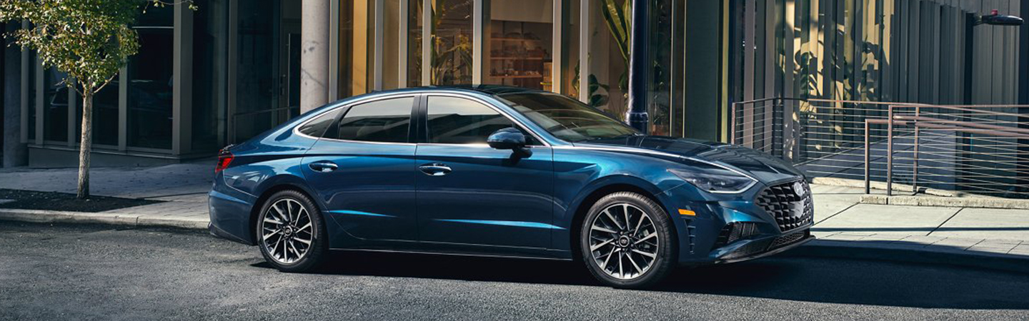Blue 2022 Hyundai Sonata side view parked