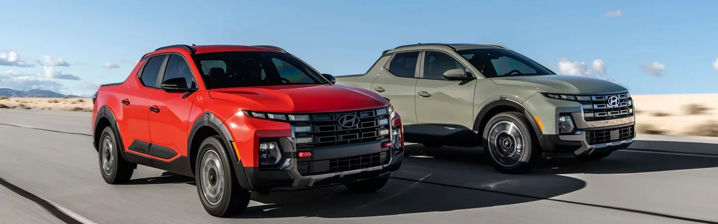 2025 Hyundai Santa Cruz Specs Front side in red and Brown 