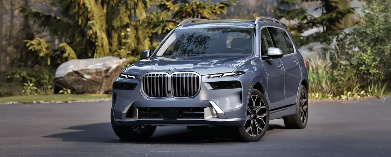 front view of a light blue BMW X7
