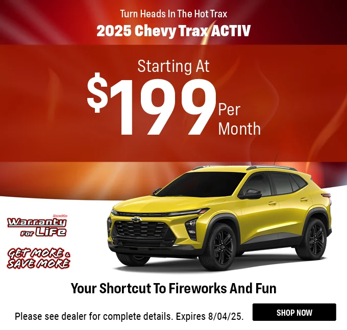 2025 Chevy Trax ACTIV Turn Heads In The Hot Trax, Starting At $199  Your Shortcut To Fireworks and Fun 