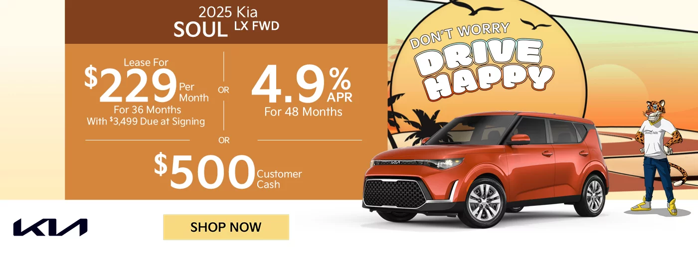 2025 Kia Soul LX FWD Lease For $229 Per Month For 36 Months With $3,499 Due at Signing  4.9% APR For 48 Months  $500 Customer Cash
