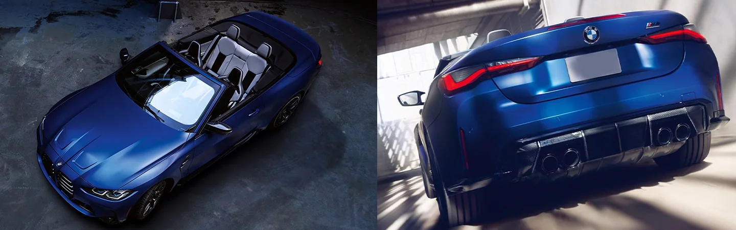 2024 BMW M4 Specs top and back view in blue colour