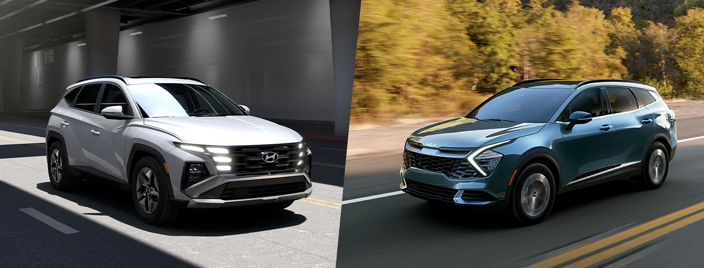split image of a 2025 Hyundai Tucson Limited and a Kia Sportage