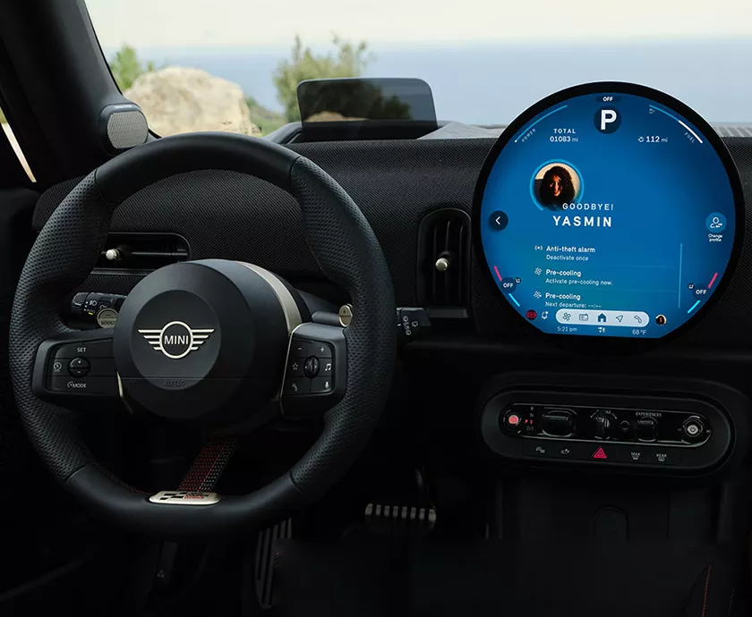 Vehicle interior showing the front seating area