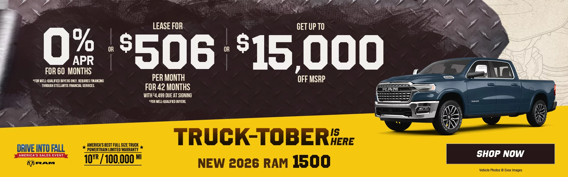  New 2026 RAM 1500  0% APR For 60 Months  *For well-qualified buyers only, requires financing through Stellantis Financial Services. -OR- Lease For $506 Per Month For 42 Months With $4,499 Due at Signing  *For well-qualified buyers. -OR- Get Up To $15,000 Off MSRP