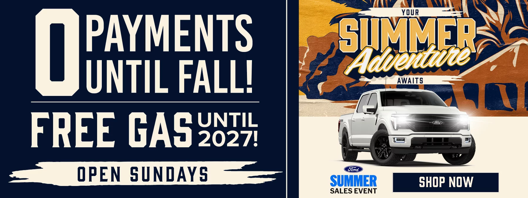 EMPLOYEE PRICING FOR ALL! (ENDING SOON) 0 Payments Until Fall! Free Gas until 2027. Open Sundays. Your summer adventure awaits. 