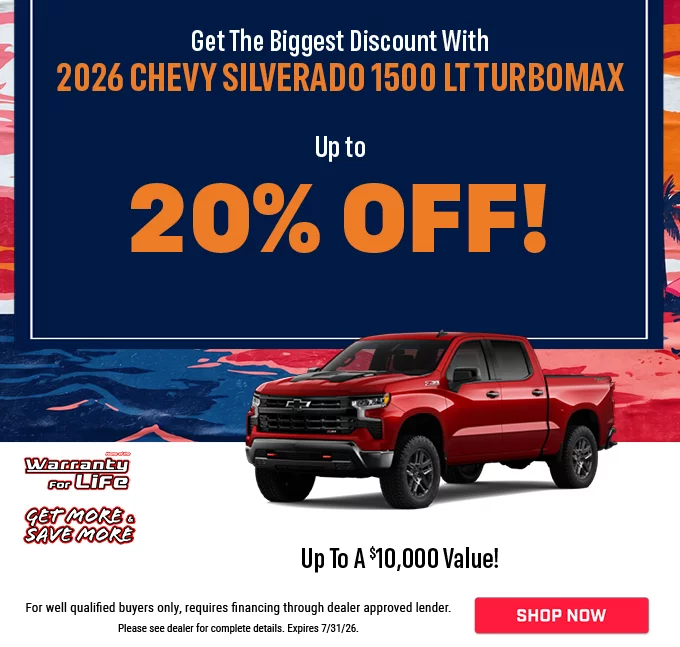GET THE BIGGEST DISCOUNT WITH 2026 CHEVY SILVERADO 1500 LT TURBOMAX UP TO 20% OFF! UP TO A $10,000 VALUE