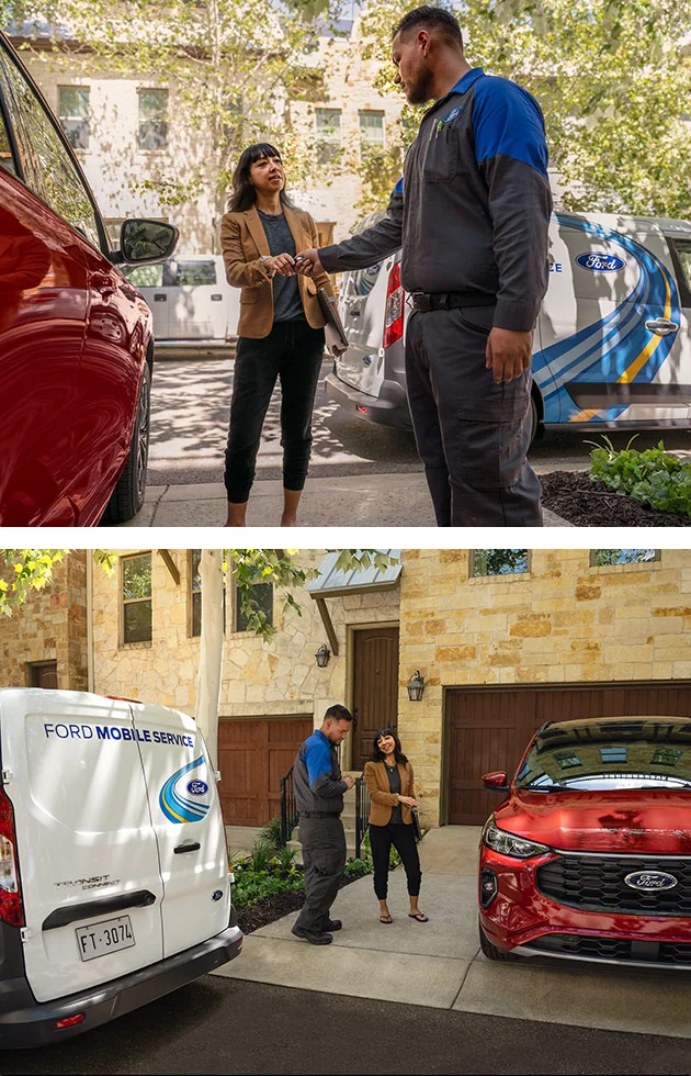 Ford Mobile service mechanic giving keys back to female customer