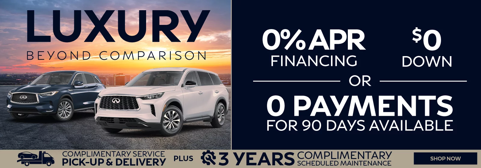 LUXURY BEYOND COMPARISON - 0% APR FINANCING OR $0 DOWN OR 0 PAYMENTS FOR 90 DAYS AVAILABLE. COMPLIMENTARY SERVICE PICK-UP & DELIVERY PLUS 3 YEARS COMPLIMENTARY SCHEDULED MAINTENANCE