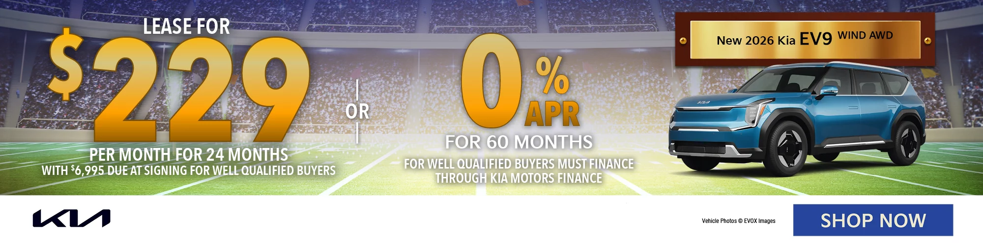 2026 Kia EV9 Wind AWD Lease For $229 Per Month For 24 Months With $6,995 Due At Signing  - OR – 0% for 60 Months  