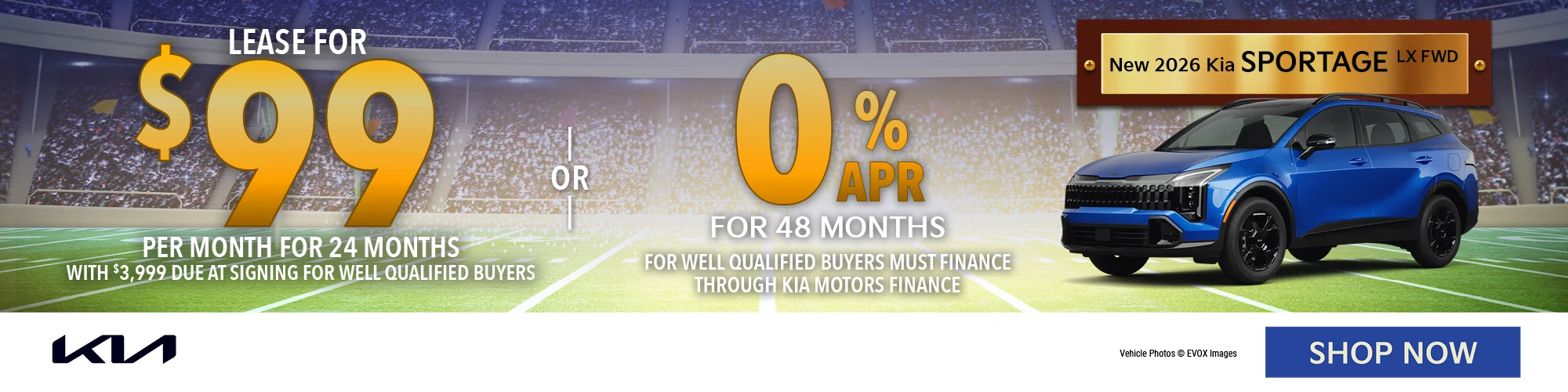 2026 Kia Sportage LX  Lease For $99 Per Month For 24 Months with $3,999 Due at Signing  - OR – 0% APR for 48 Months   