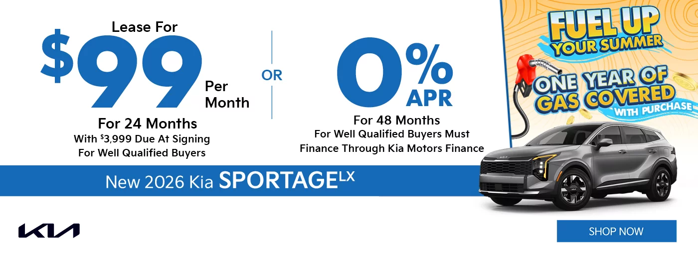 2026 Kia Sportage LX  $3,999 Down - $99 a month for 24 months - OR – 0% for 48 Months 