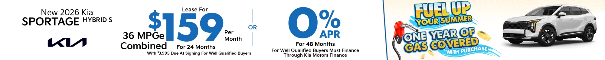 2026 Kia Sportage Hybrid S  $3,995 Down - $159 a month for 24 months - OR – 0% APR for 48 Months 