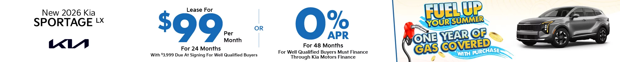 2026 Kia Sportage LX  $3,999 Down - $99 a month for 24 months - OR – 0% for 48 Months 