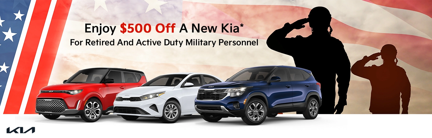 enjoy $500 off a new kia for retired and active duty military personnel
