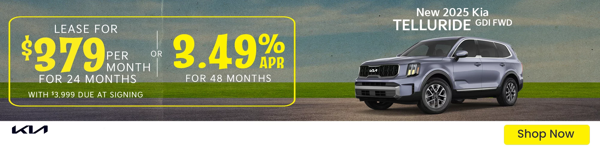 2025 Kia Telluride LX  Lease For $379 Per Month For 24 Months With $3,999 Due At Signing  - OR – 1.9% for 60 Months