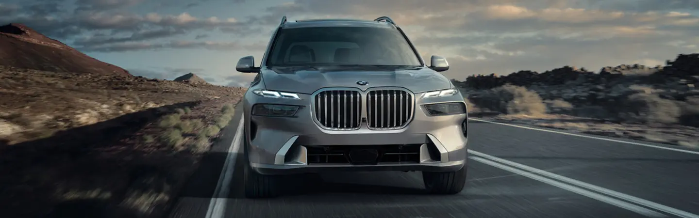 gray BMW X7 parked by mountains