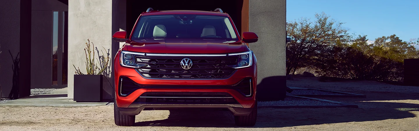 2024 Volkswagen Atlas Specs  red color and front view 