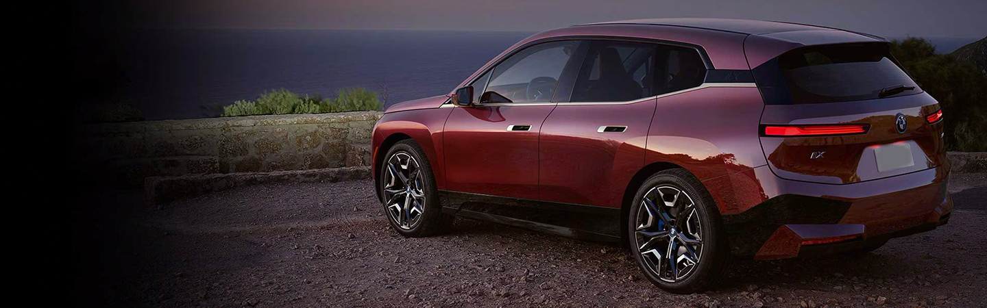 2025 BMW iX parked at an overlook
