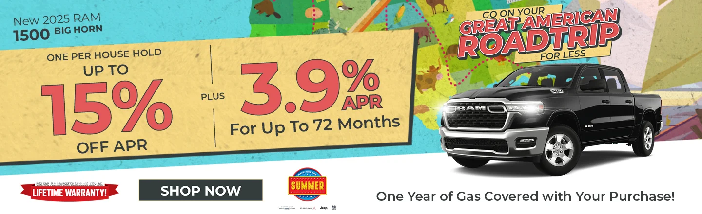 Go On Your Great American Road Trip For Less! Fill Up On Us! One Year Of Gas On Us! 2025 RAM 1500 Big Horn  UP TO 15% OFF MSRP PLUS 3.9% APR for 72 Months 