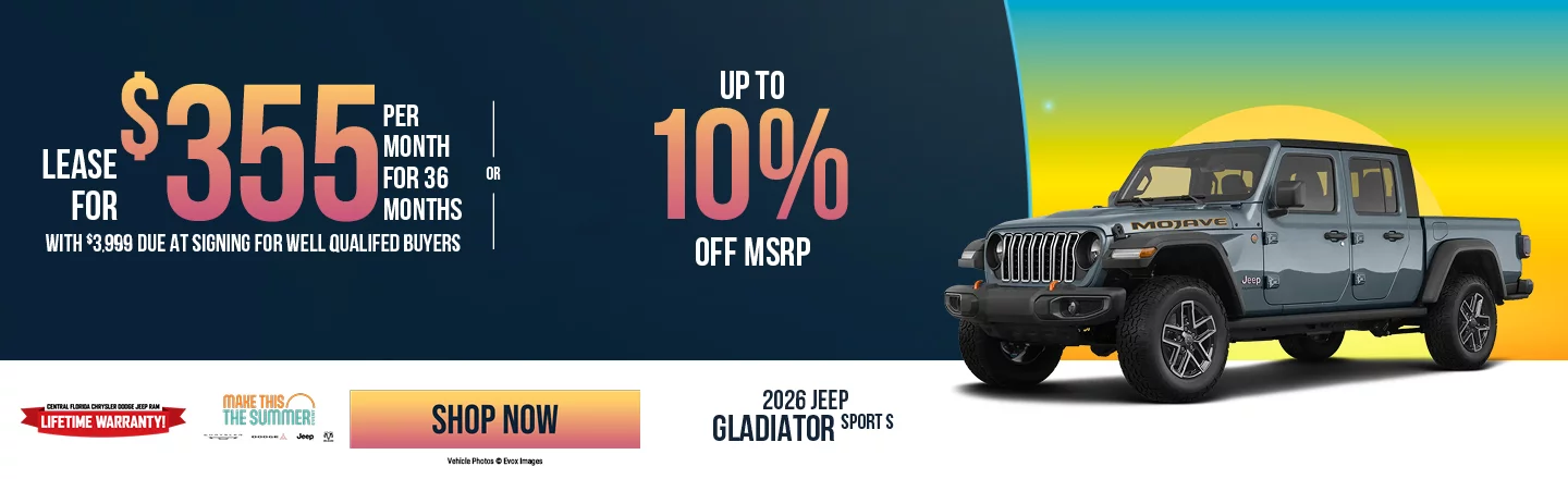 2026 Jeep Gladiator Sport S LEASE: Lease For $355 Per month For 36 Months With $3,999 Due At Signing  For Well Qualified Buyers  OR: Up to 10% OFF 