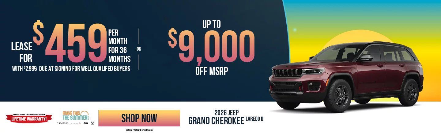 2026 Jeep Grand Cherokee Laredo LEASE: Lease For $459 Per month For 36 Months With $2,999 Due At Signing For Well Qualified Buyers PURCHASE: Up to $9,000 off MSRP