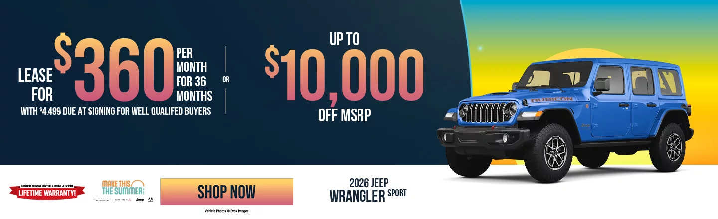 2026 Jeep Wrangler Sport LEASE: Lease For $360 Per month For 36 Months With $4,499 Due At Signing For Well Qualifed Buyers OR: Up to $10,000 Off MSRP