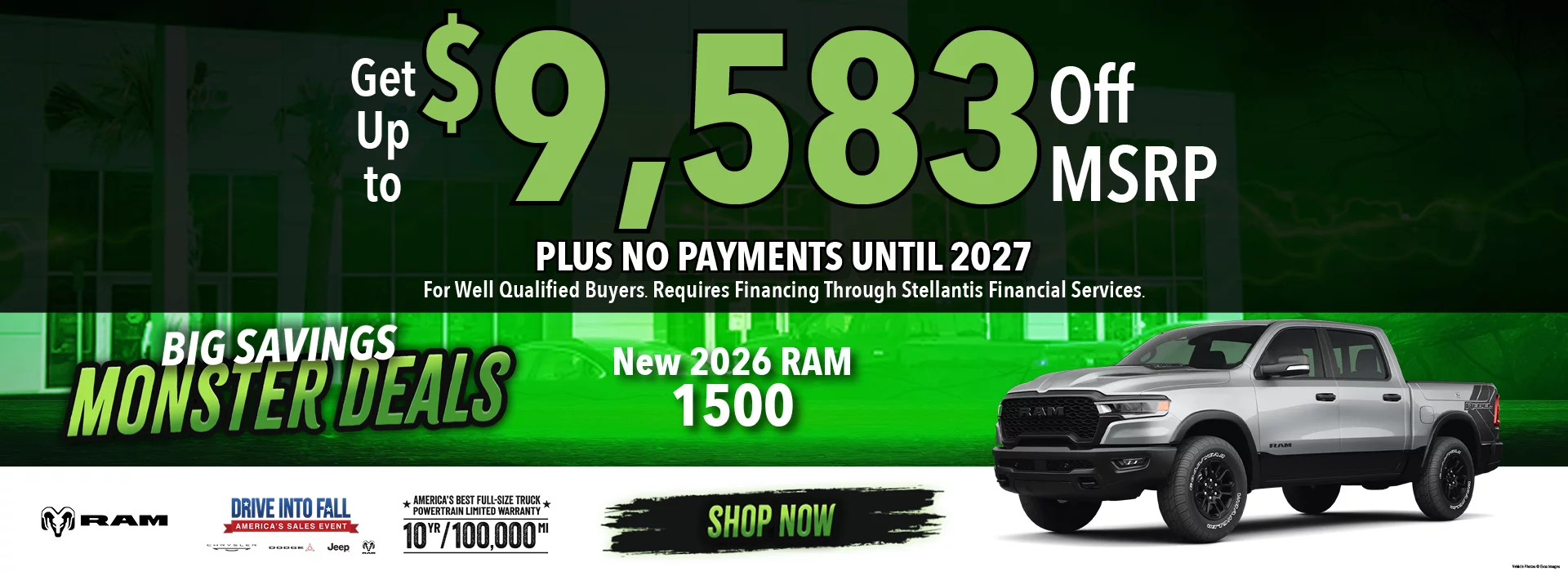 2026 RAM 1500  GET UP TO $9,583 OFF MSRP. NO PAYMENTS UNTIL 2027.