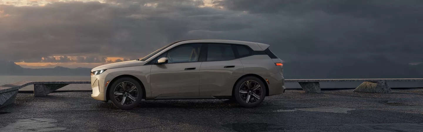 2026 BMW iX parked at an outlook with the ocean in the background