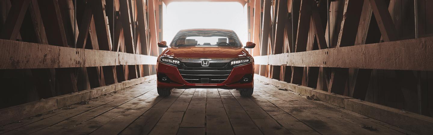 2022 Honda Accord front view parked in covered bridge