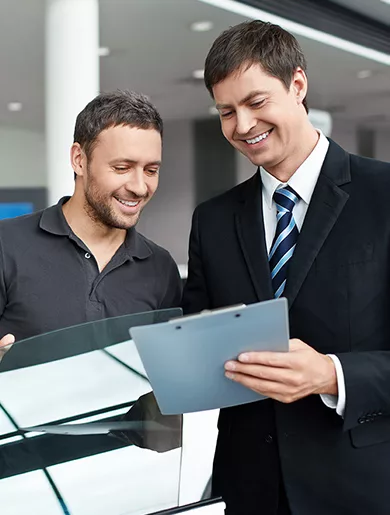 Customer reviewing a vehicle trade-in appraisal