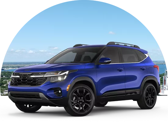 Kia model sitting in front of a landscape