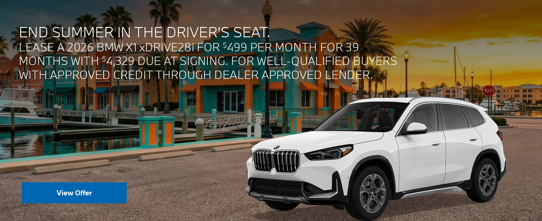 LEASE A 2026 BMW X1 xDRIVE28i FOR $499 PER MONTH FOR 39 MONTHS WITH $4,599 DUE AT SIGNING. FOR WELL-QUALIFIED BUYERS WITH APPROVED CREDIT THROUGH DEALER APPROVED LENDER. PLUS, QUALIFIED BUYERS RECEIVE $1,000 LOYALTY CREDIT OFF MSRP.