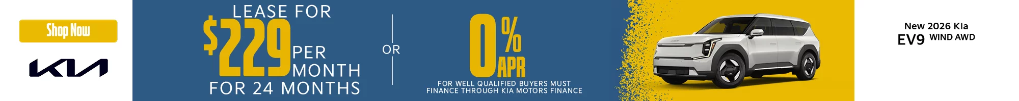 2026 Kia EV9 Wind AWD Lease For $229 Per Month For 24 Months With $6,995 Due At Signing  - OR – 0% for 60 Months  