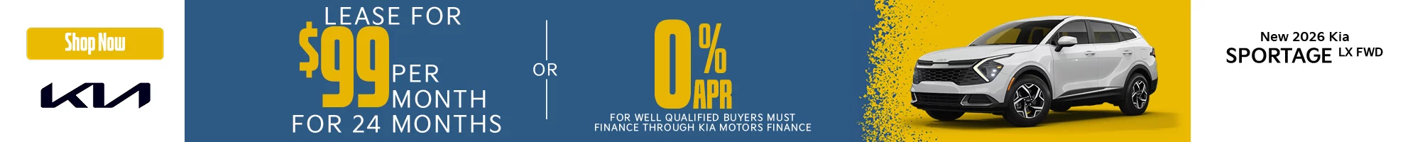 2026 Kia Sportage LX  Lease For $99 Per Month For 24 Months with $3,999 Due at Signing  - OR – 0% APR for 48 Months   