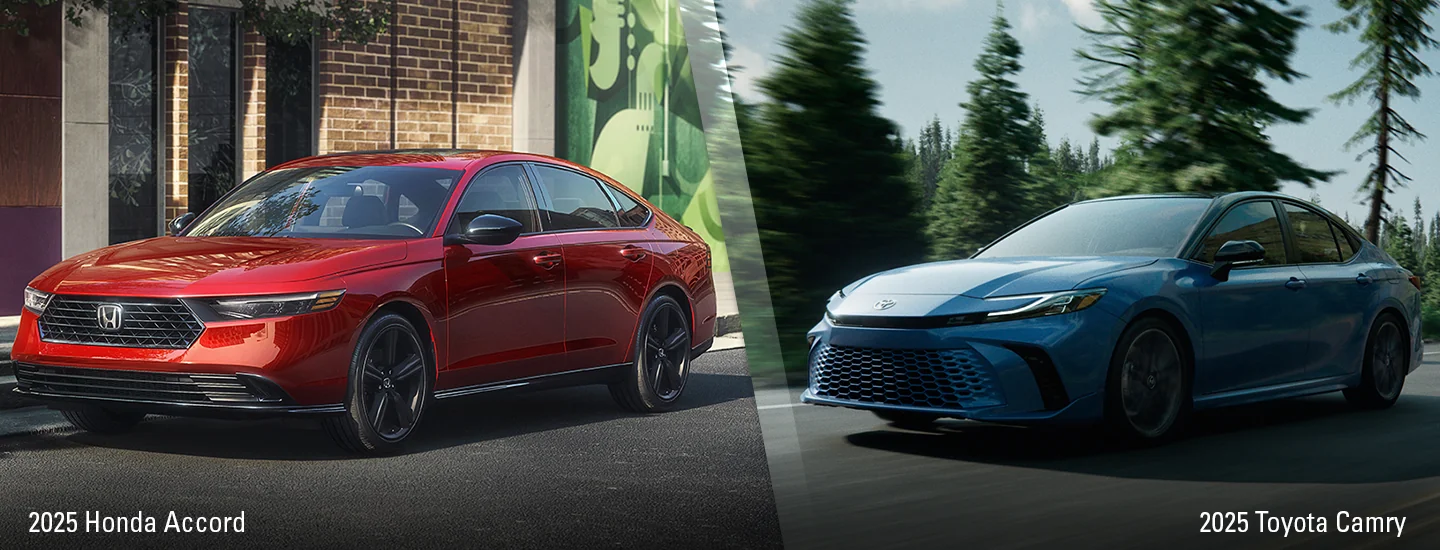 Side by side comparison of the 2025 Honda Accord and Toyota Camry