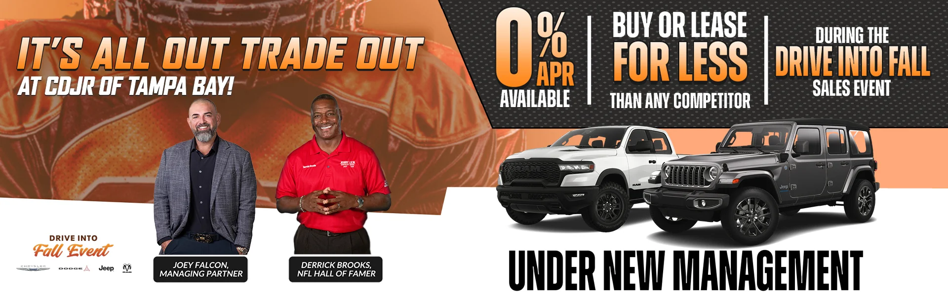 Its all out trade out at CDJR of Tampa Bay - During the drive into fall sales event - under new management