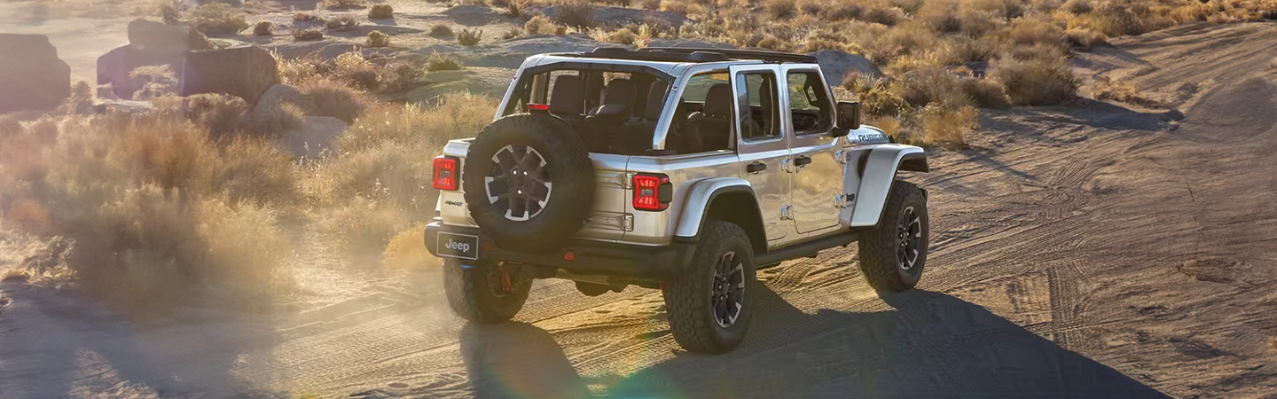 2024 Jeep Wrangler vs Ford Bronco silver back topview