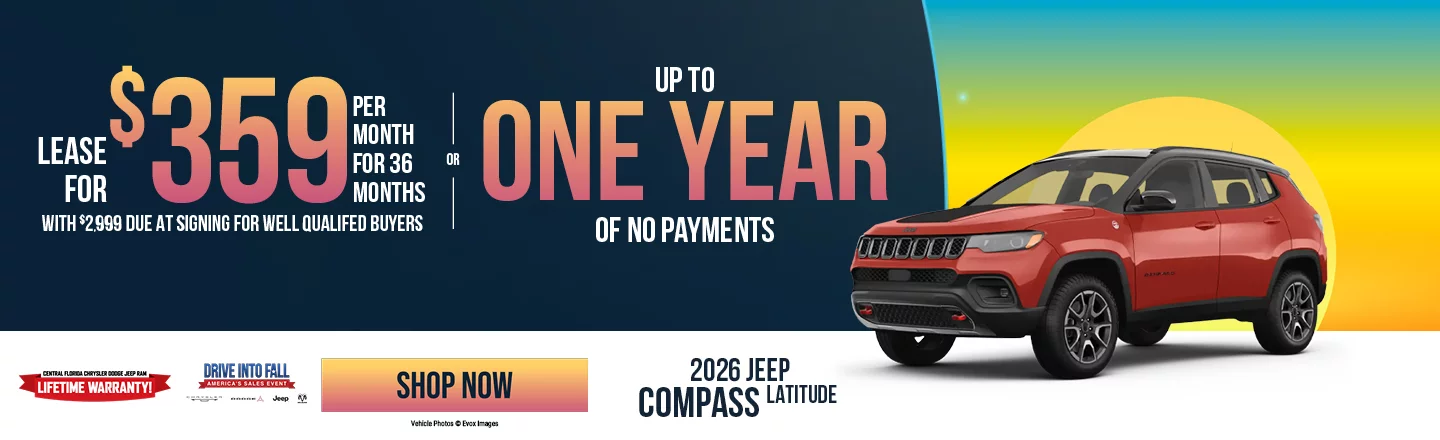 2026 Jeep Compass Latitude  Lease: Lease for $359 Per Month For 36 Months With $2,999 DAS For Well Qualified Buyers OR – Up to One Year of No Payments 