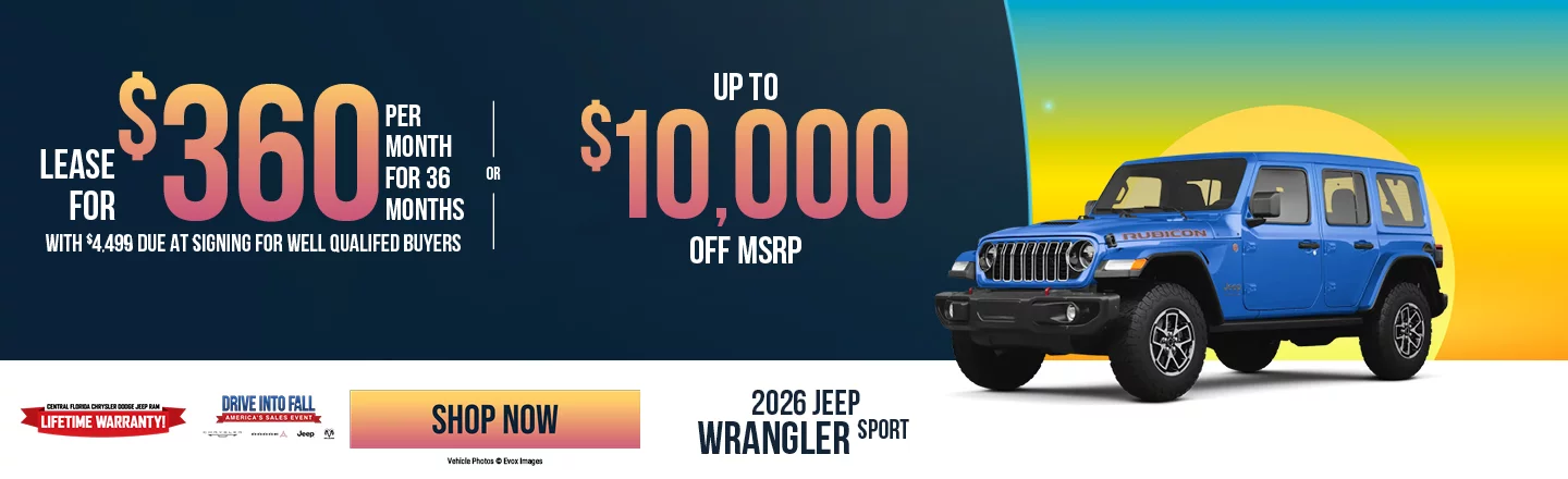 2026 Jeep Wrangler Sport LEASE: Lease For $360 Per month For 36 Months With $4,499 Due At Signing For Well Qualifed Buyers OR: Up to $10,000 Off MSRP